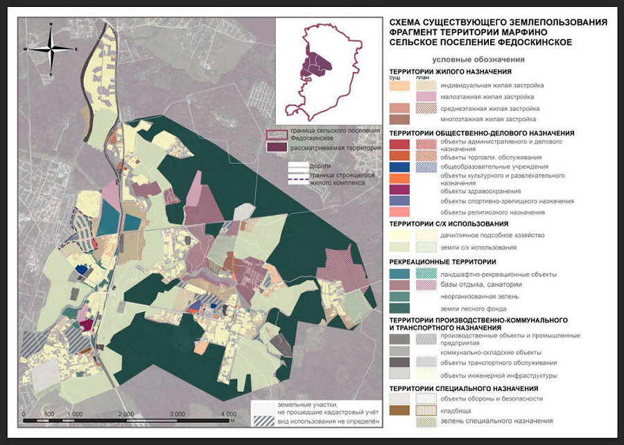 Схема существующего землепользования, разработанная в рамках учебного группового проекта по территориальному планированию