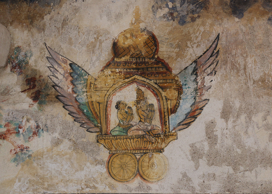Вимана - крылатая колесница богов. Живопись на стенах храма