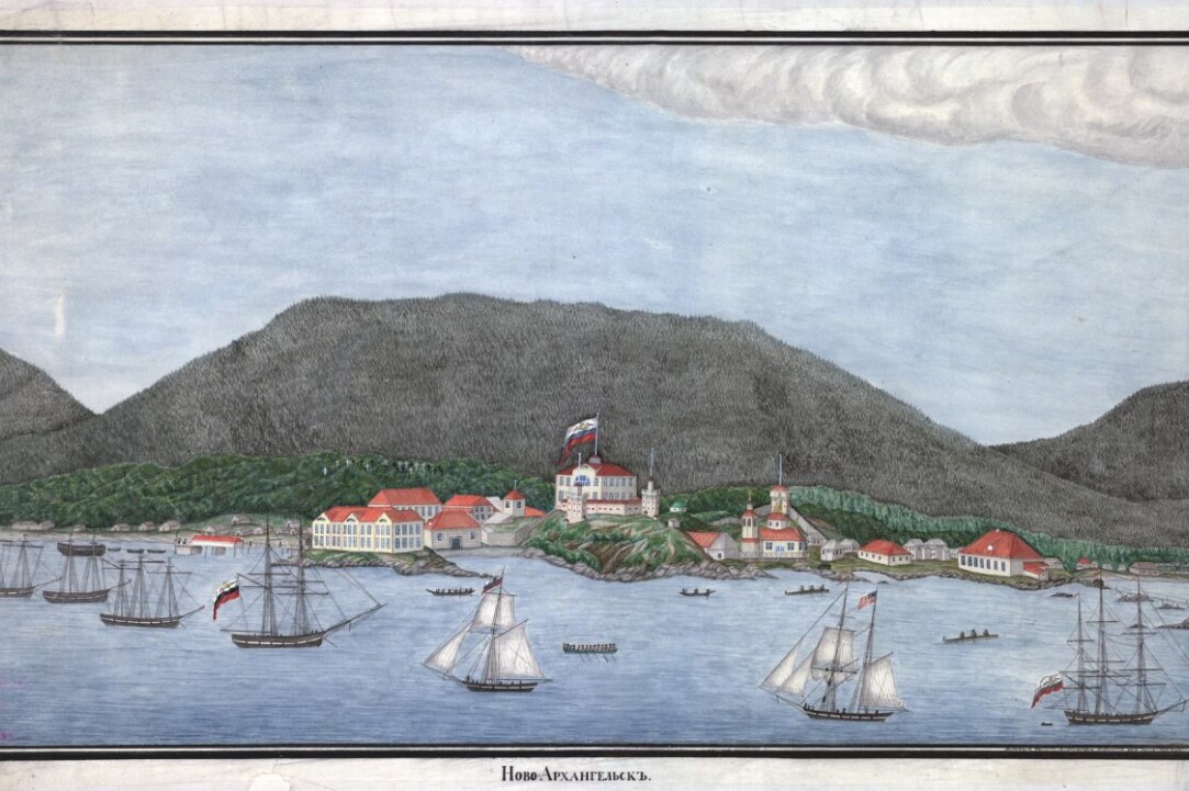 Ново-Архангельск на акварели, подписанной «креолом Александром Ольгиным 20 июля 1837 года»